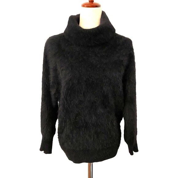 Vtg CONNIE A LEE Women's S/M Black ANGORA SWEATER Cowl Neck FUZZY FLUFFY EUC - Picture 1 of 7